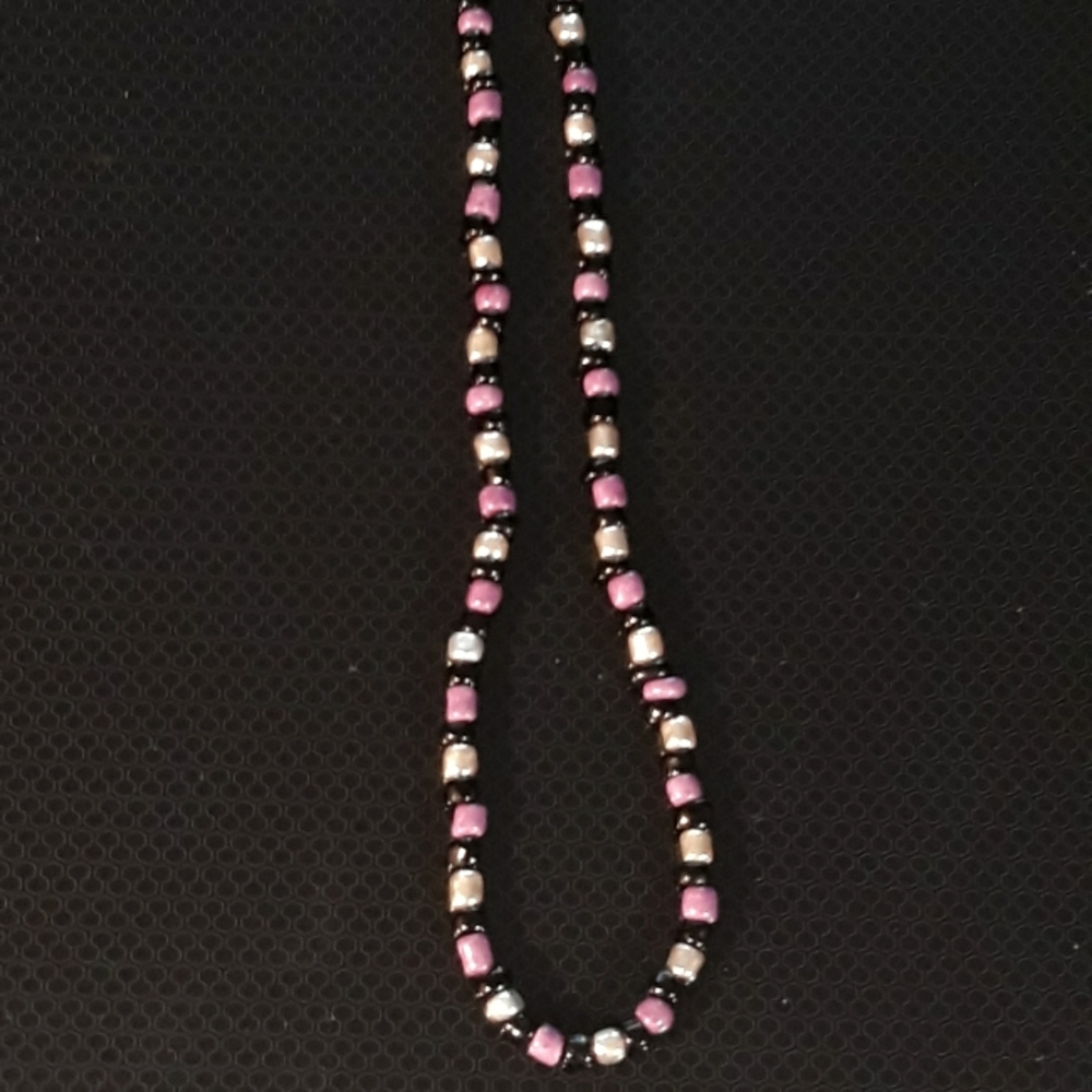 Handmade Single Strand Beaded Necklace 34" - Purple Black Metal Bead Necklace - Picture 3 of 9